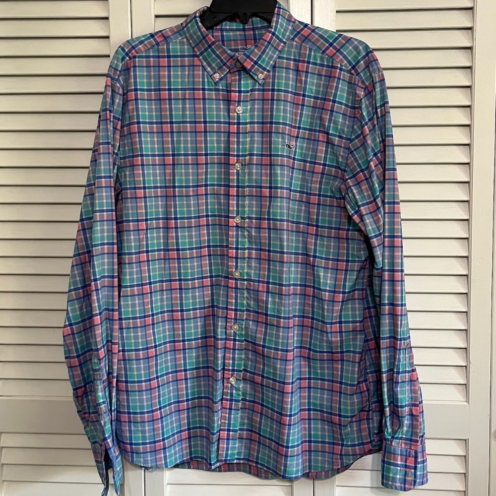 Vineyard Vines Performance Checkered Button Down Size Large